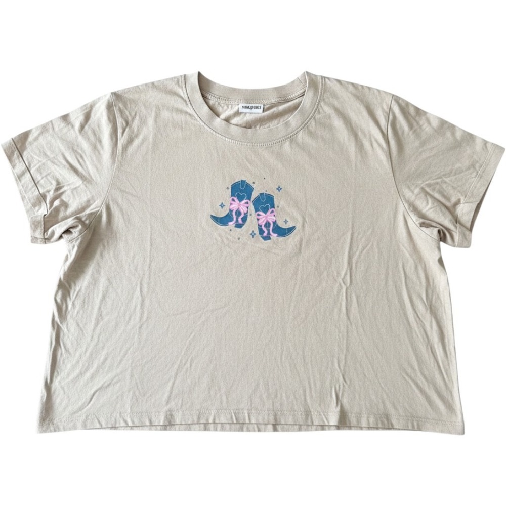 Western Coquette Cowboy Graphic Baby Tee Womens Cropped Y2K Rodeo Stagecoach Top - Picture 1 of 11